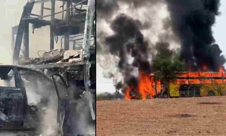 Six killed in fiery car-bus crash near Surapura in Yadagiri district