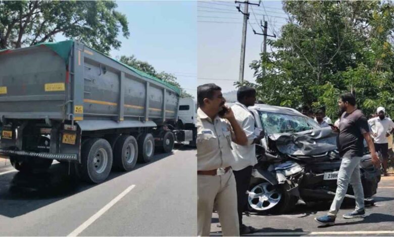 Three killed as tipper truck rams car near Gundlupet
