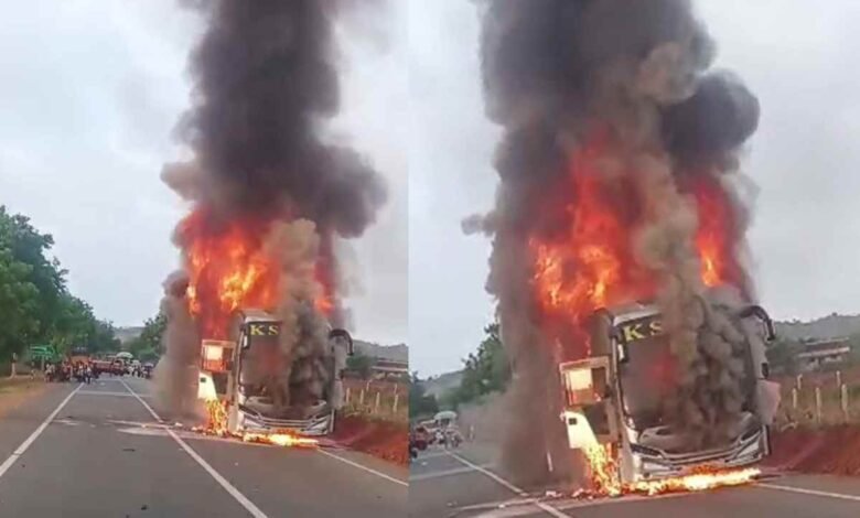 Bus catches fire near Haveri, all 17 passengers escape safely