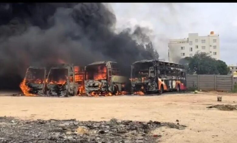 Four Private Buses Destroyed in Massive Fire at Chandapura Parking Lot Near Bengaluru