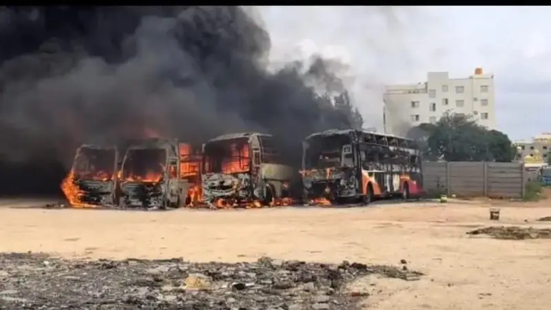 Four Private Buses Destroyed in Massive Fire at Chandapura Parking Lot Near Bengaluru