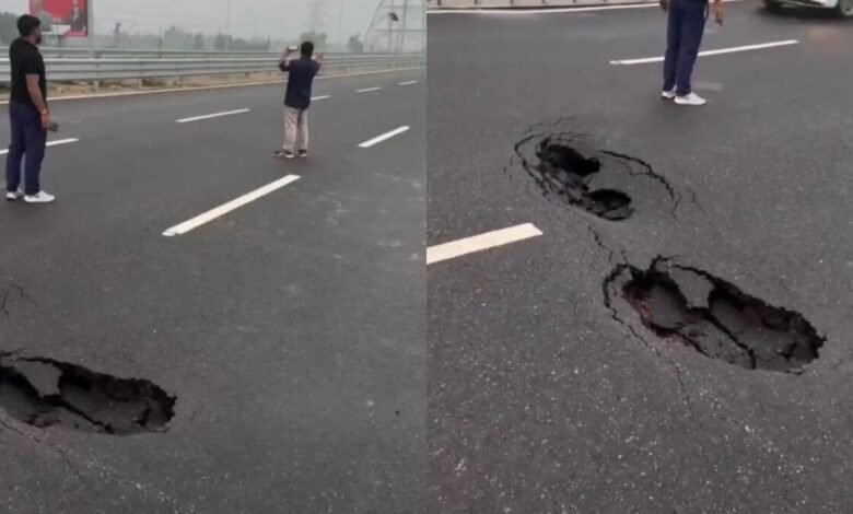 Massive Potholes Appear on Delhi Dehradun Expressway