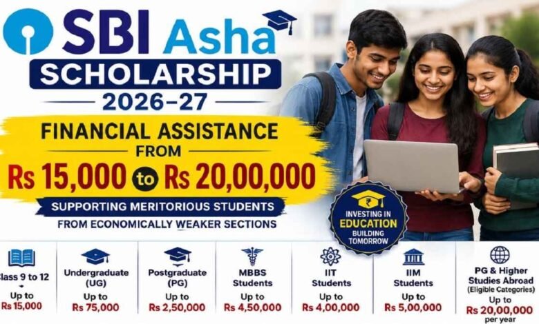 SBI Asha Scholarship 2026–27 up to Rs 20 Lakh: Eligibility, Benefits and other details