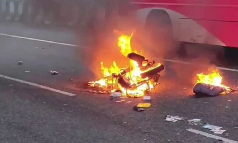 Scooter Catches Fire After Lorry Collision; Rider Dies on the Spot