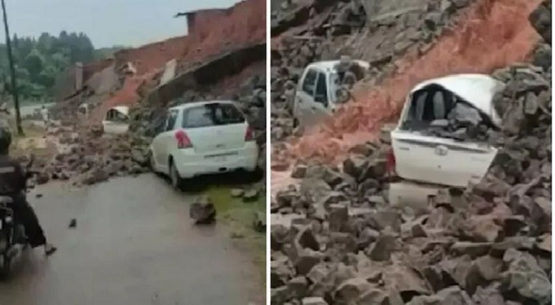 College wall collapses due to heavy rain in Dakshina Kannada: 3 cars damaged