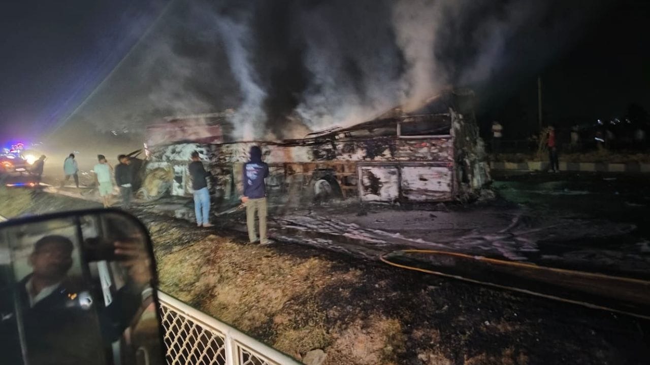17 Killed as Sleeper Coach Bus Catches Fire After Truck Collision on NH-48 in Chitradurga
