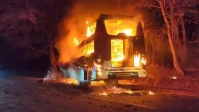 Private sleeper bus gutted in fire near Hosnagar, 36 passengers escape narrowly
