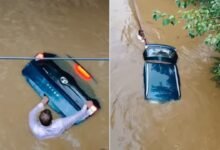 Man’s Effort to Save His Car During Flood Goes Viral