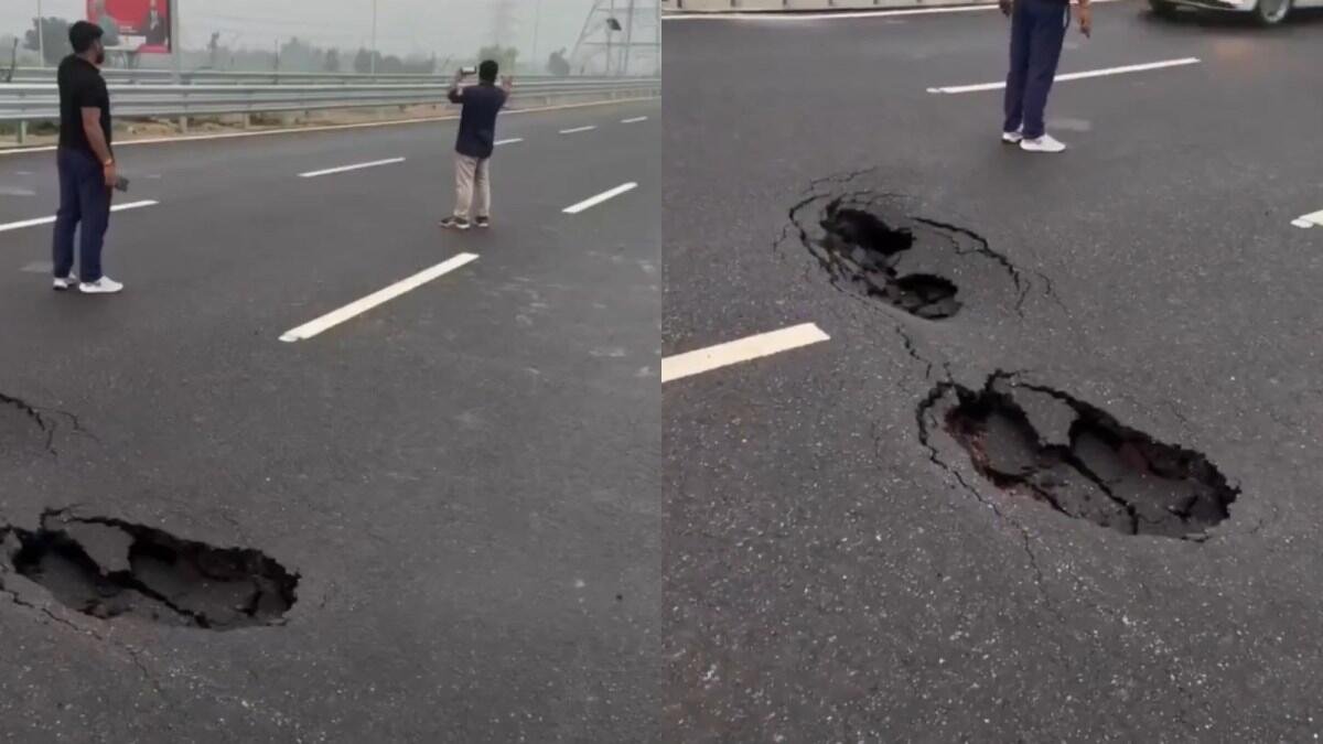 Massive Potholes Appear on Delhi Dehradun Expressway